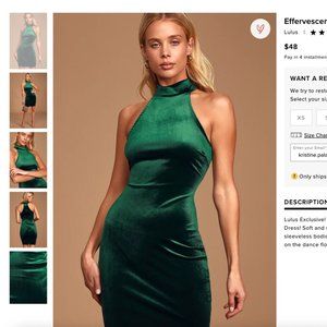 Lulu's Green Velvet Halter Bodycon Dress - Medium